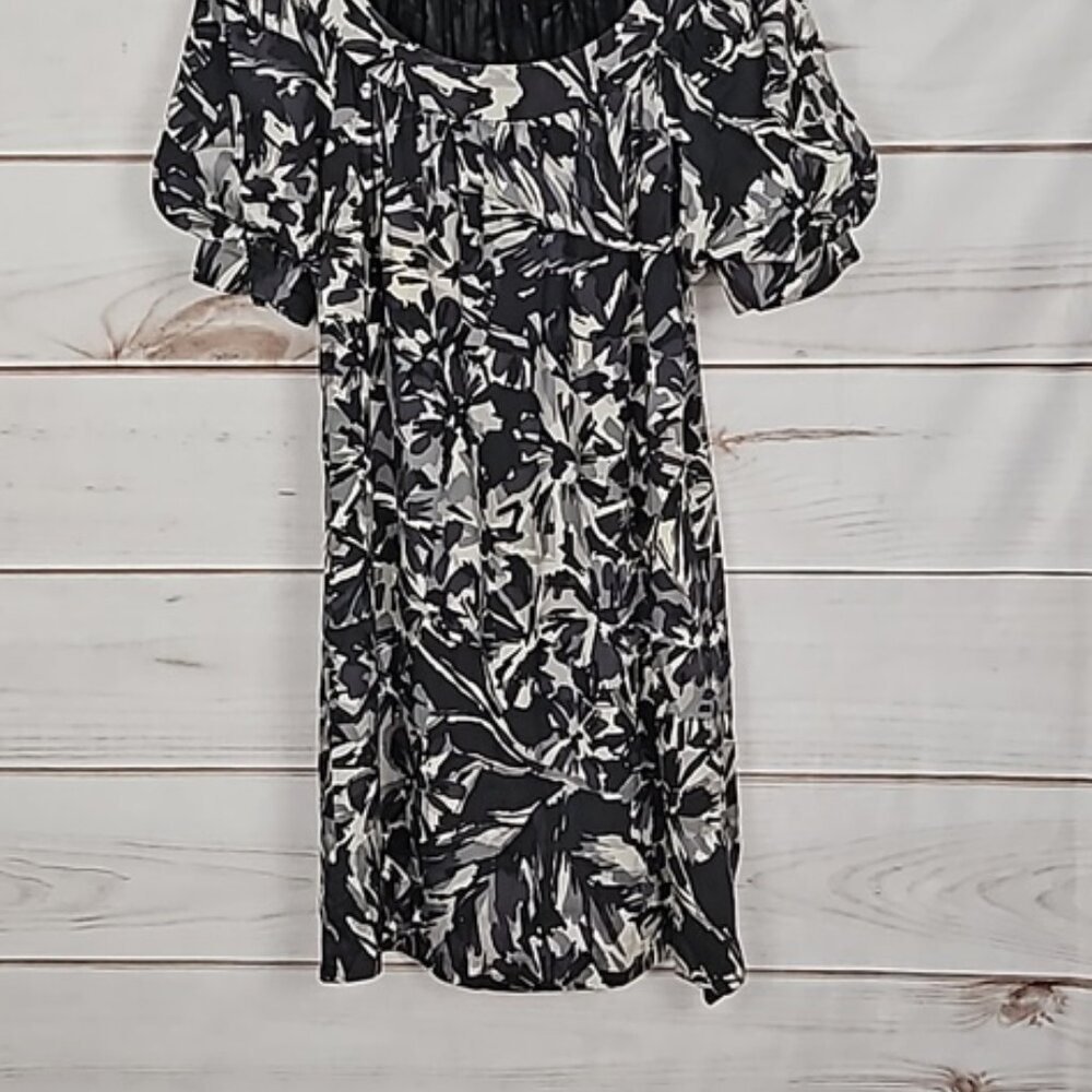 Trina Turk Gray Floral Print Puff Sleeve Dress